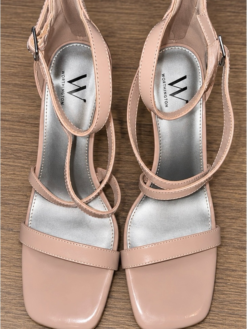 Worthington Milena Nude Patent Strappy Wedge Sandals